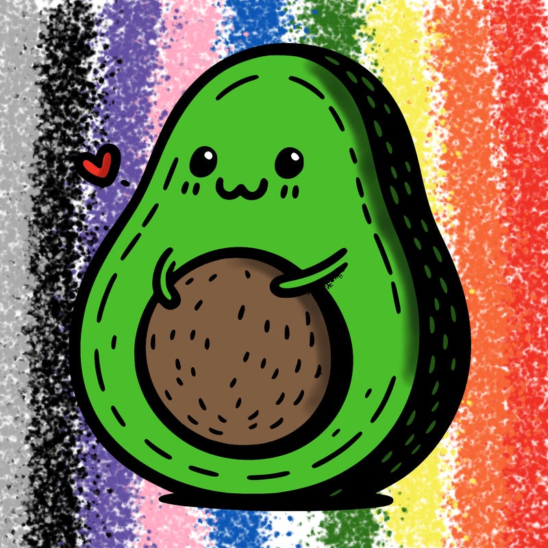 an avocado hugging an avocado