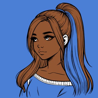 realistic girl with a high ponytail