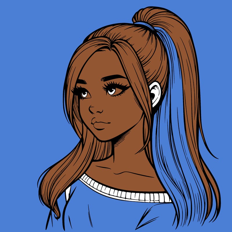 realistic girl with a high ponytail