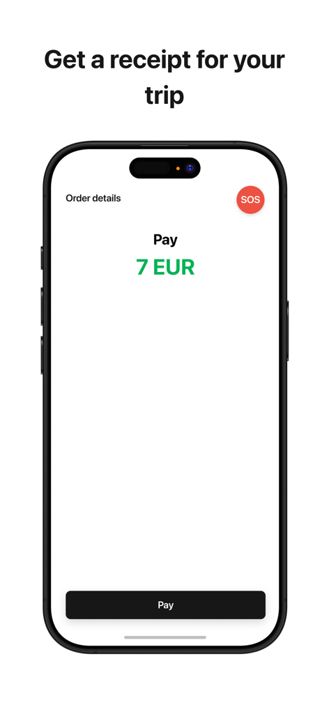 Brko - Croatian Taxi App - Brko taxi app payment screen showing a seven euro fare and emergency SOS button