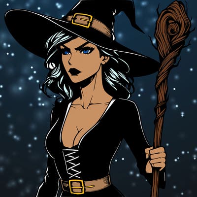 realistic badass witch, with a staff