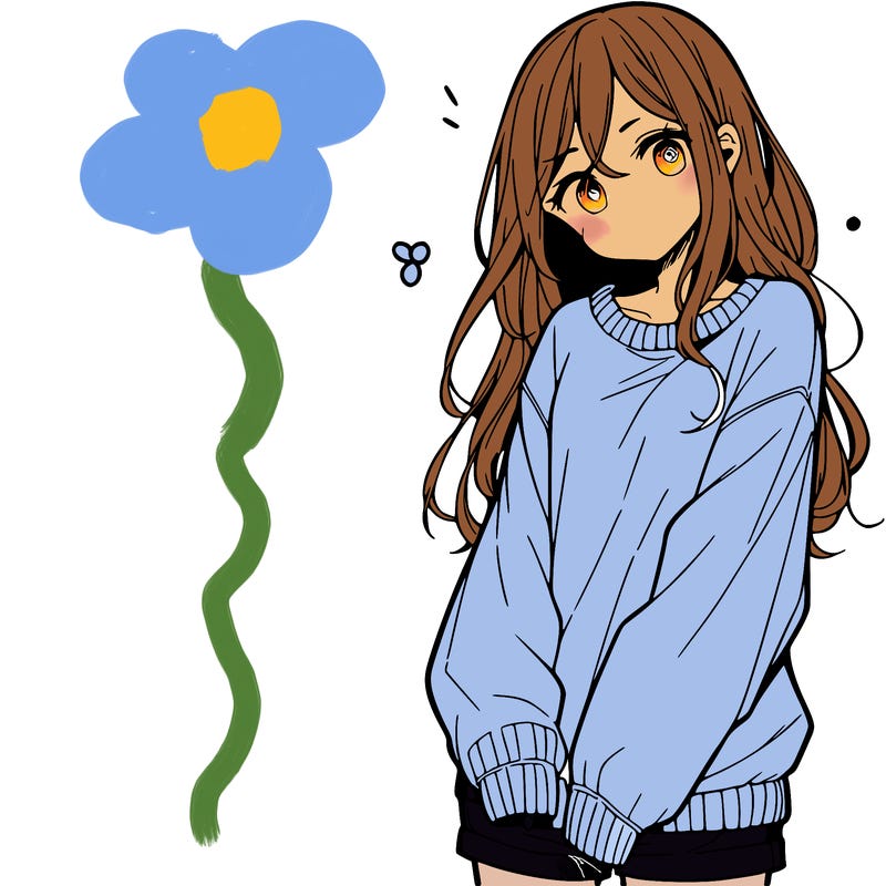 manga teen girl  in a sweater and baggy pants