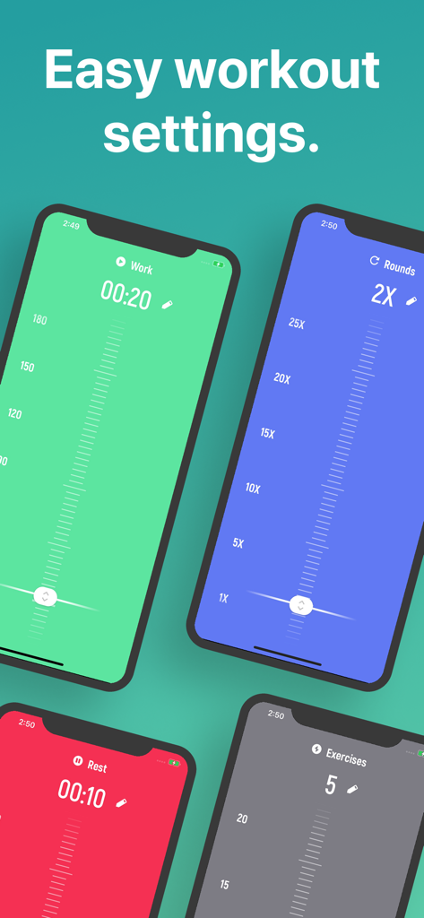 Tabata Timer app showing colorful interface for easy workout settings