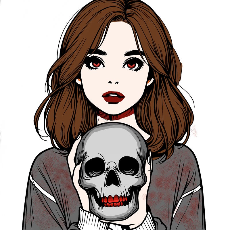 realistic girl holding a skull