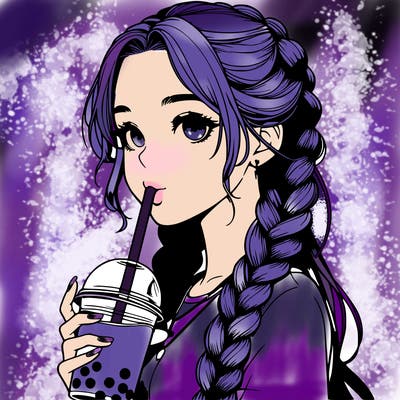 realistic girl with braided hair drinking boba