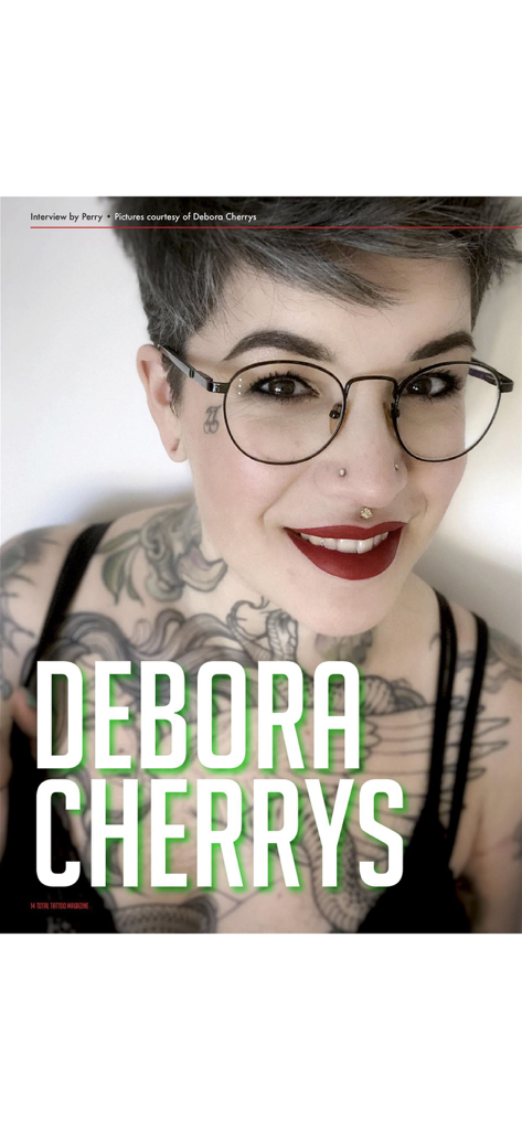 Portrait of tattoo artist Debora Cherrys for an interview feature in Total Tattoo Magazine