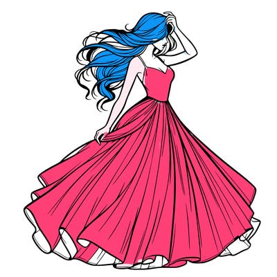 realistic woman with dress flowing in the wind