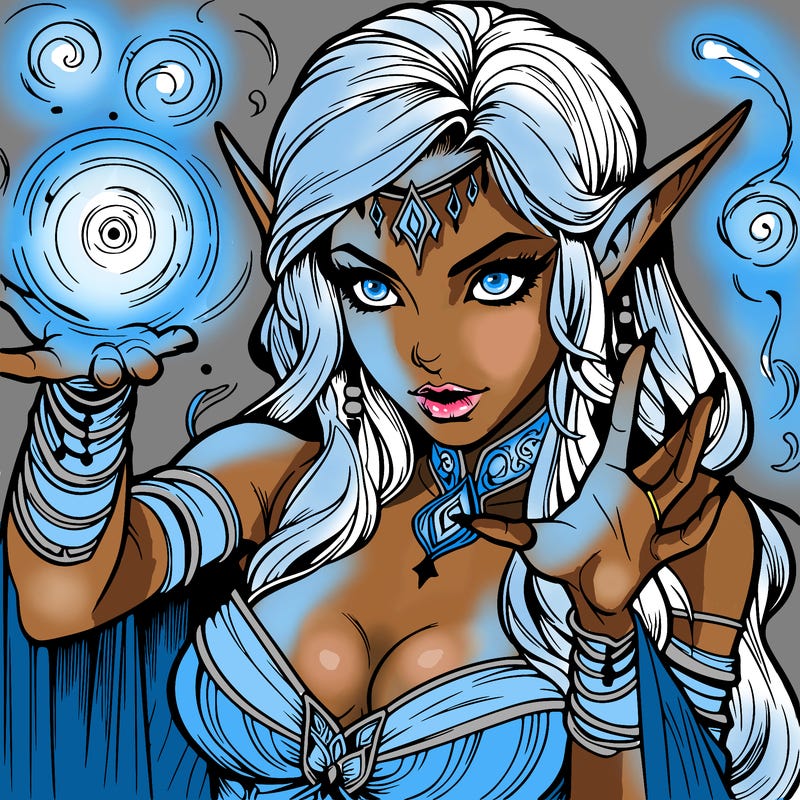 realistic scary beautiful elf sorceress casting spell