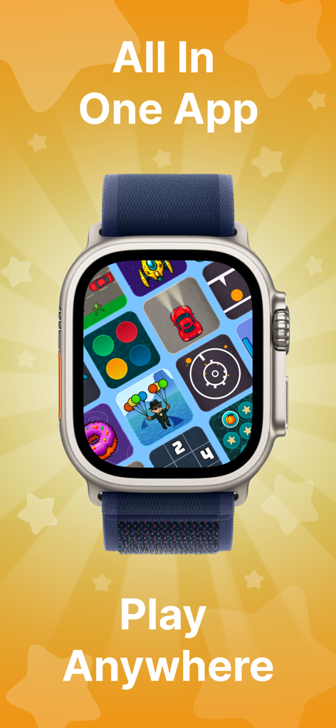 Apple Watch displaying a collection of mini games in the Games for Watch app