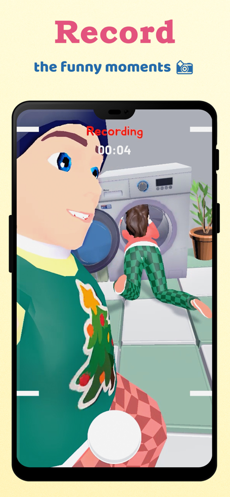 A 3D character recording a funny moment of their partner in the Hold Love couple simulation game.