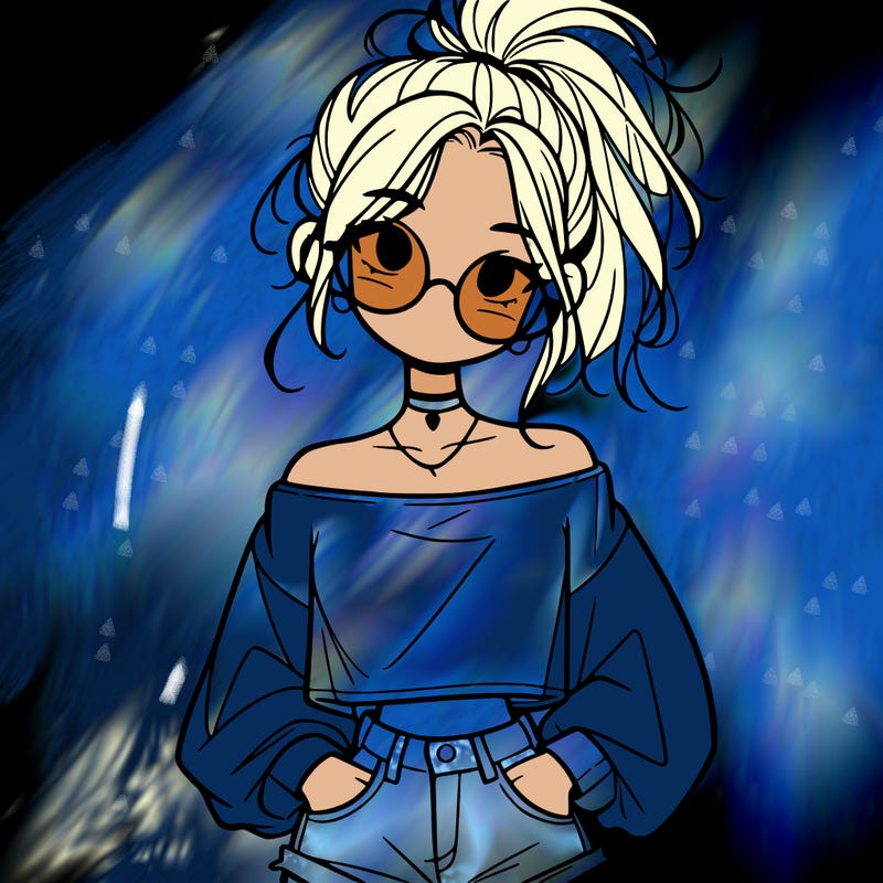 girl with a messy ponytail glasses a baggy crop top and jean shorts