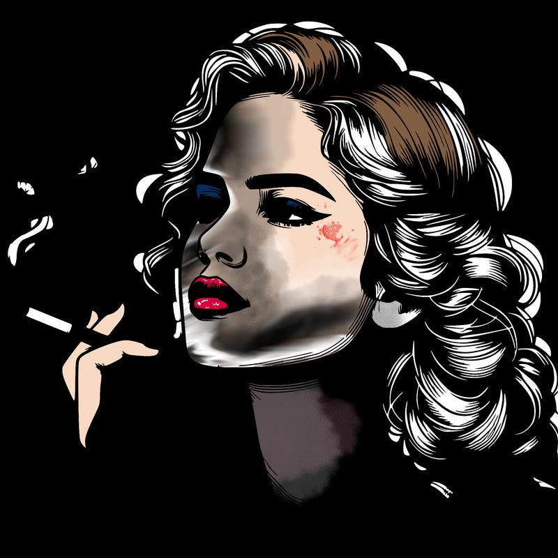 realistic beautiful lady smoking