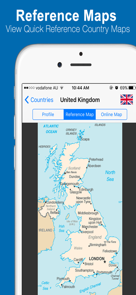 Reference map of the United Kingdom in the World Factbook Pro edition app