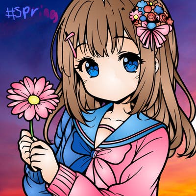anime girl holding a flower