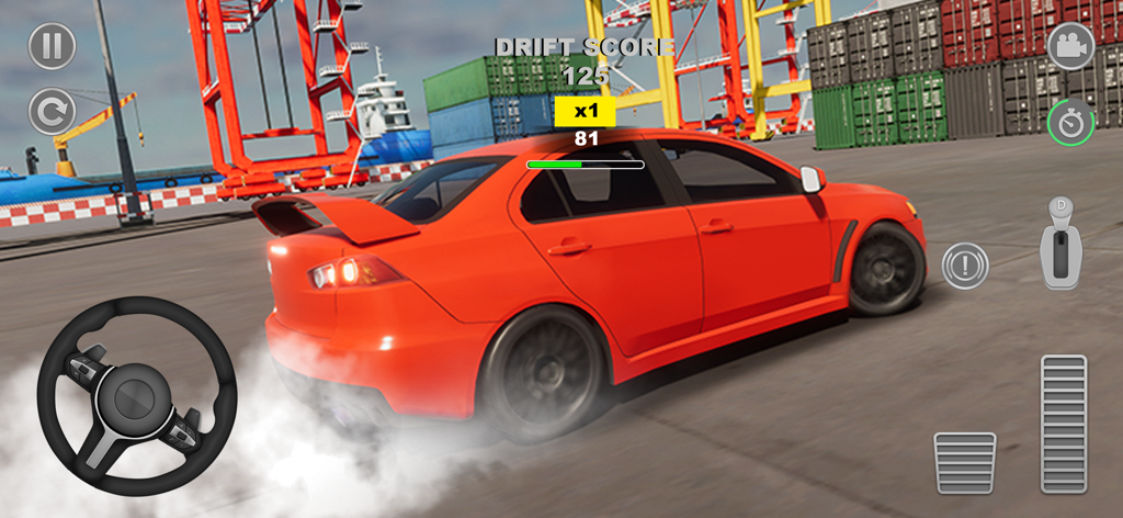 City Car Driving - Red sports car drifting in an industrial port area