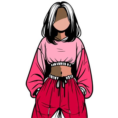 realistic girl faceless with baggy pants and a crop top