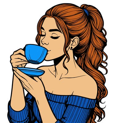 realistic woman drinking tea
