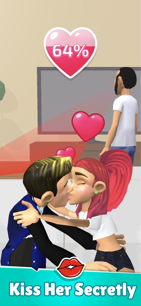 Kiss in Public: Dating Choices - 『Kiss in Public』モバイルゲームで、カップルが捕まらないようにしながら秘密裏にキスをしている様子