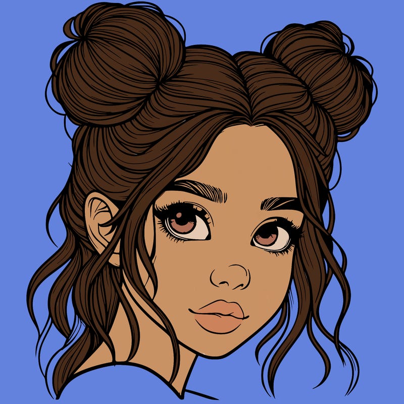 realistic girl with hair buns on her head