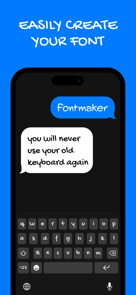 A smartphone screen showing a chat interface with messages and a custom handwritten keyboard