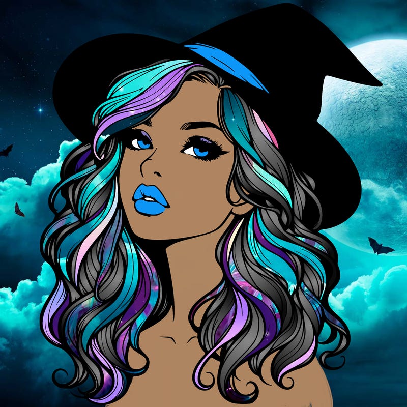 realistic witch girl with wavy hair and lips