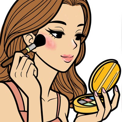 little girl putting on makeup