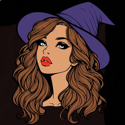 realistic witch girl with wavy hair and lips