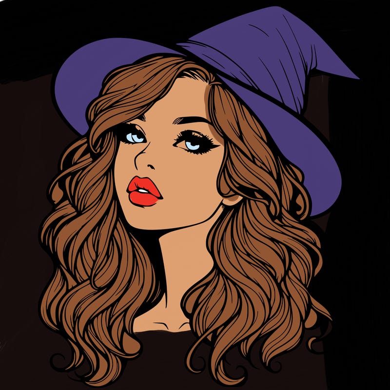 realistic witch girl with wavy hair and lips
