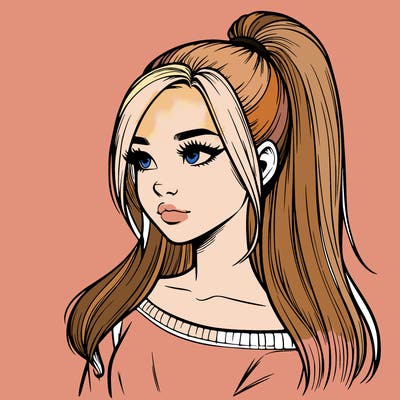 realistic girl with a high ponytail