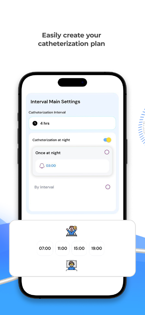 Nelaton: Self-Catheterization - Nelaton app screen for setting a catheterization interval and night schedule
