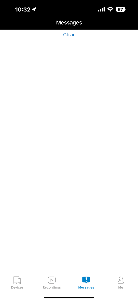 TrackView - Find My Phone - Bildschirm für Nachrichten in der TrackView-Mobil-App, der das Protokoll des Alarmverlaufs anzeigt.