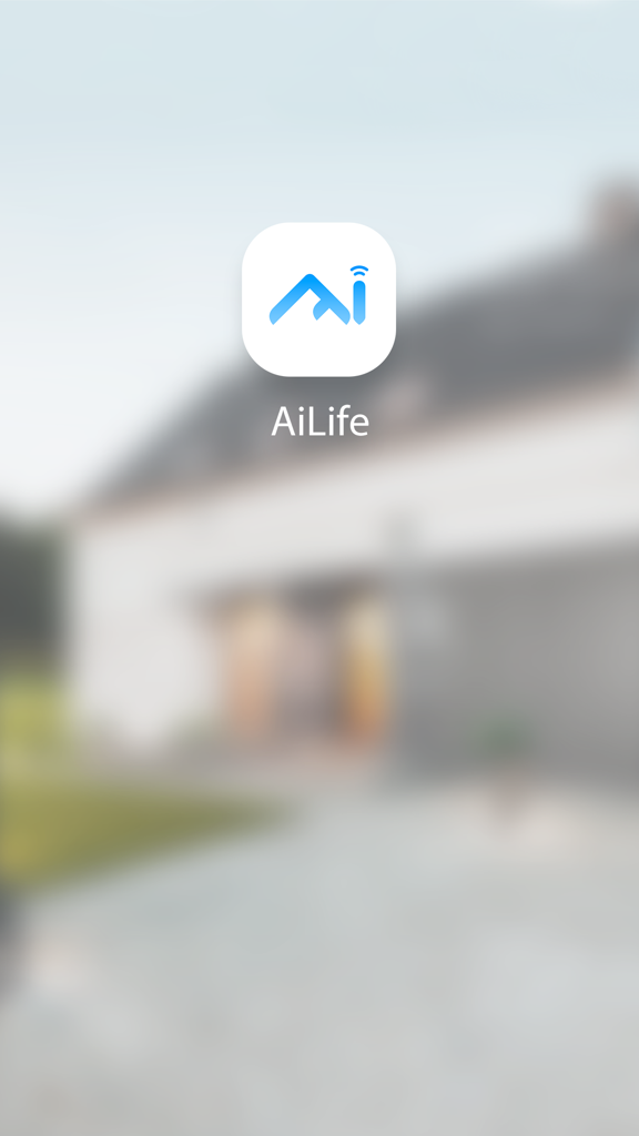 AI Life - AI Life app splash screen showing the logo over a blurred house background