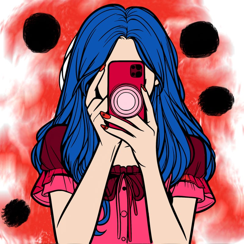 a realistic girl holding her phone taking pictures