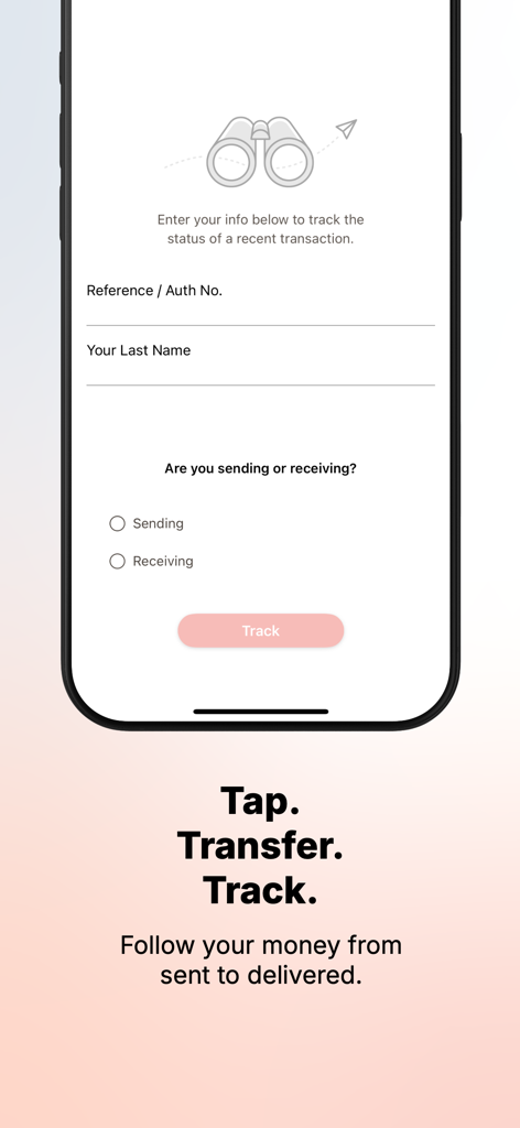 Interface of the MoneyGram app to track the status of a money transfer