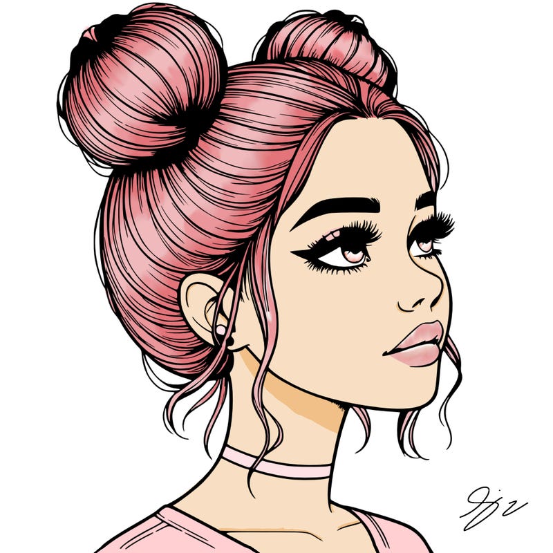 realistic girl with buns on the top of her head
