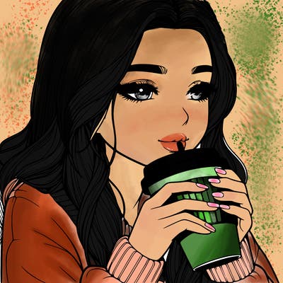 realistic girl drinking coffee