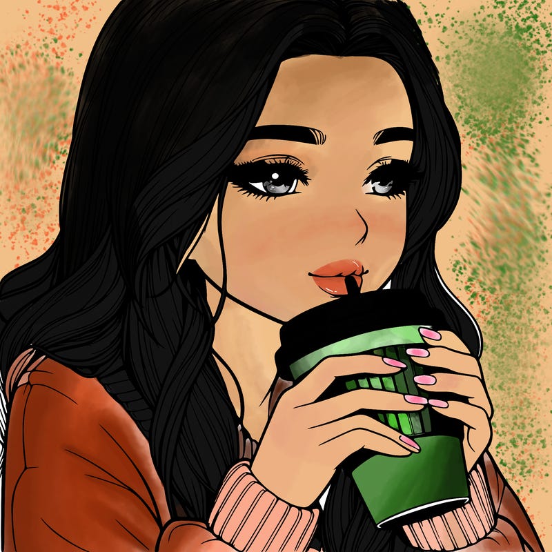 realistic girl drinking coffee