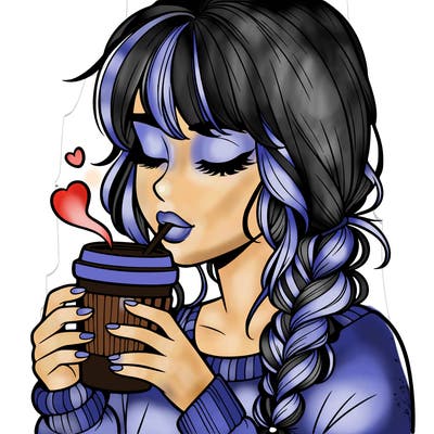 realistic girl drinking coffee