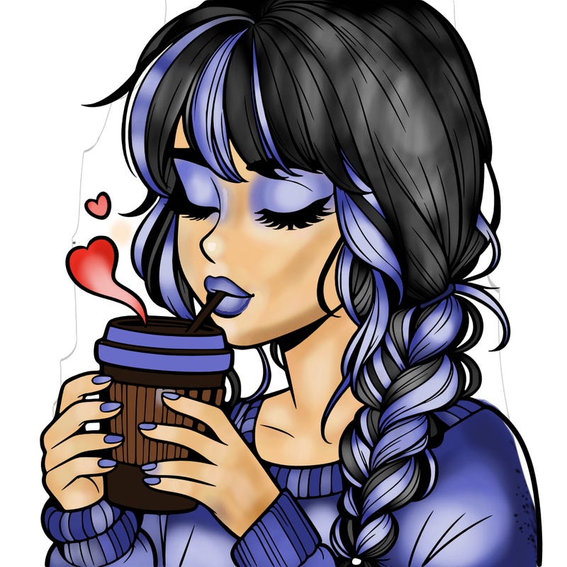 realistic girl drinking coffee