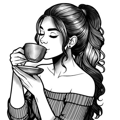 realistic woman drinking tea
