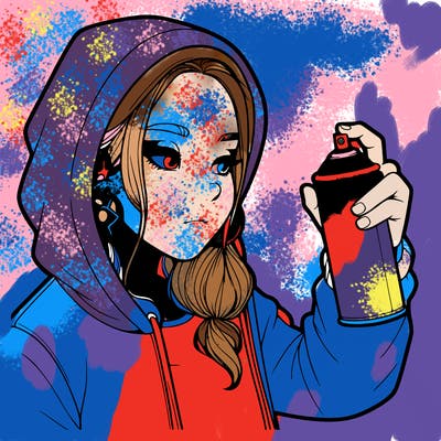 a realistic girl, spray painting