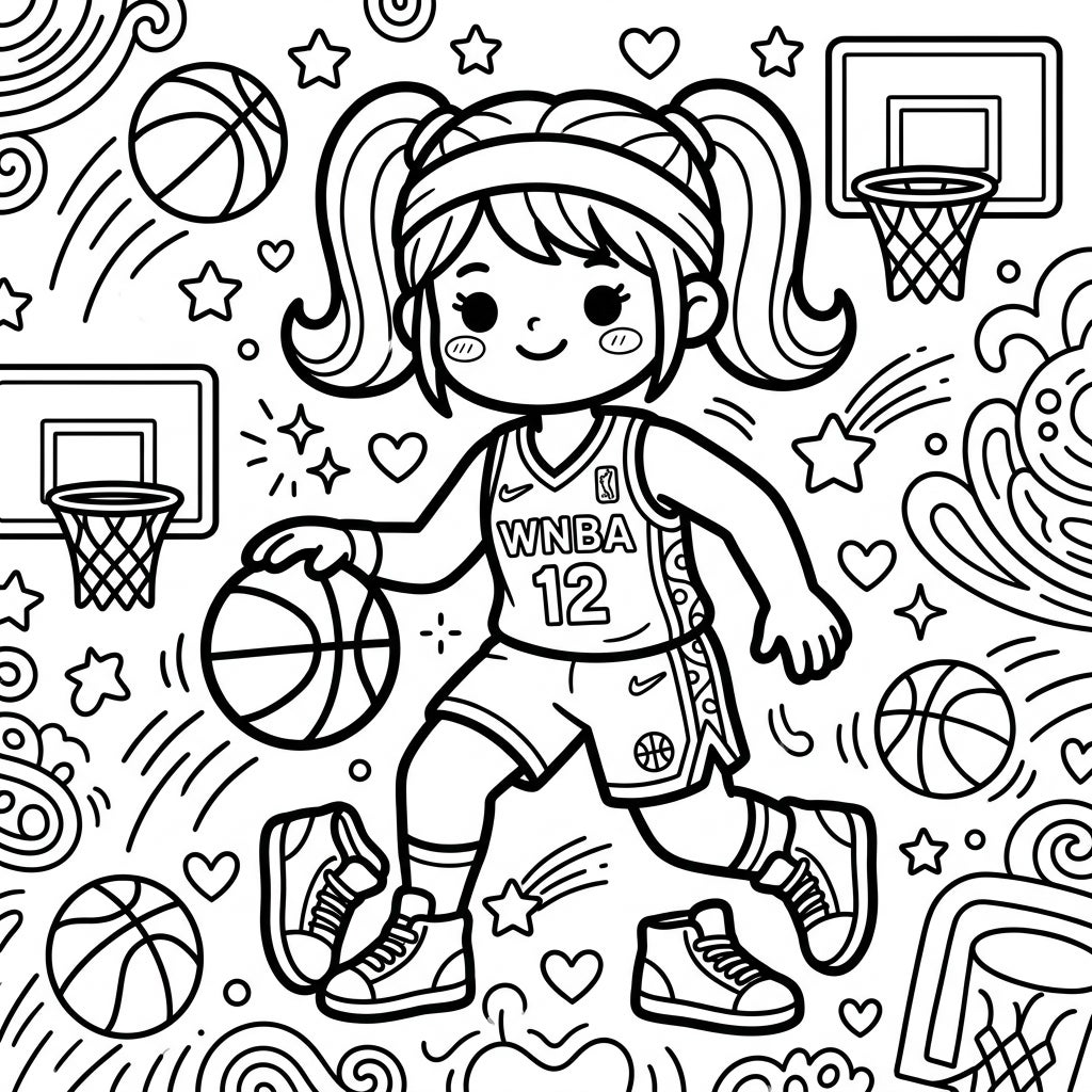 Kawaii WNBA Players Coloring Page - Free & Printable Fun — Color Pop