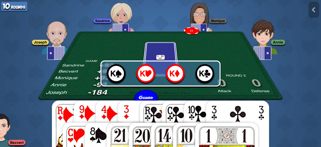 French-Tarot - Partie d'un match de Tarot Français à cinq joueurs pendant la phase d'appel au roi