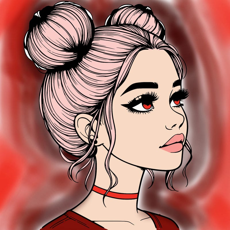 realistic girl with buns on the top of her head