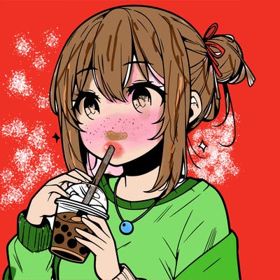 manga character drinking boba