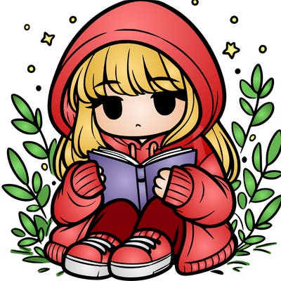 girl in oversized hoodie reading a book