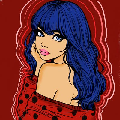 realistic girl with bangs looking over her shoulder