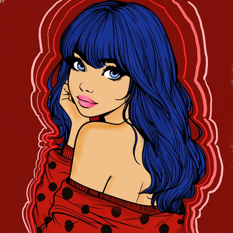 realistic girl with bangs looking over her shoulder