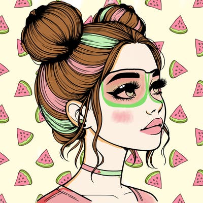 realistic girl with buns on the top of her head