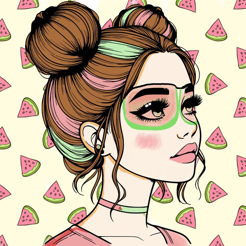 realistic girl with buns on the top of her head